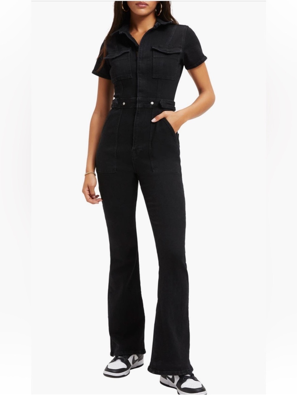 GOOD AMERICAN Fit For Success Bootcut Jumpsuit in Black001 Size Small NWT